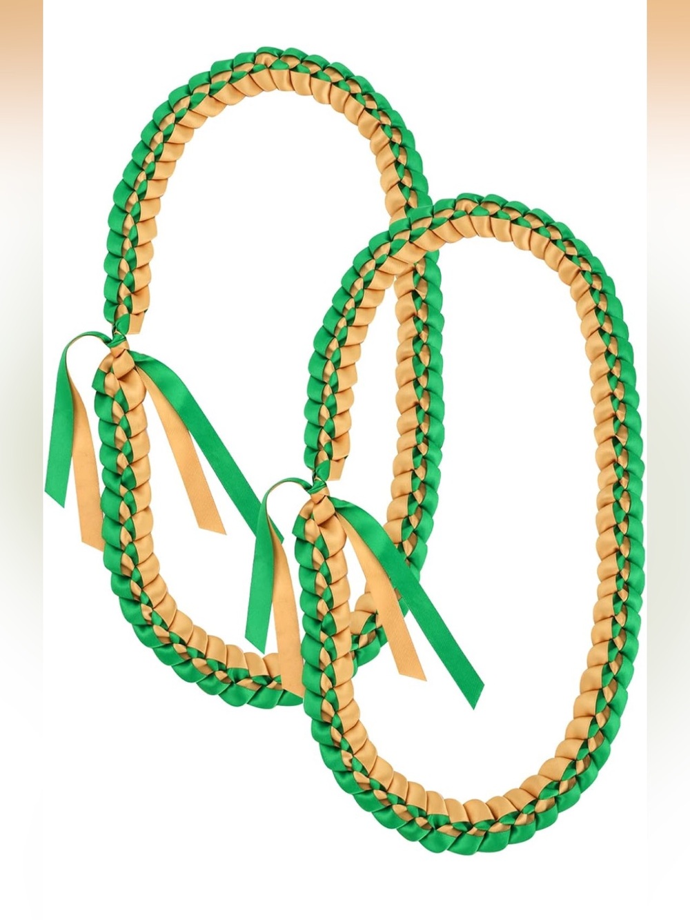 Graduation Ribbon Lei Necklace for 2026 Graduation Parties Green and Gold 2 Ct